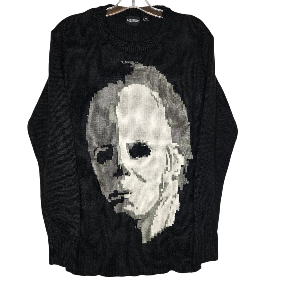 John Carpenters Halloween Michael Myers Face Black Knit Sweater unisex Medium